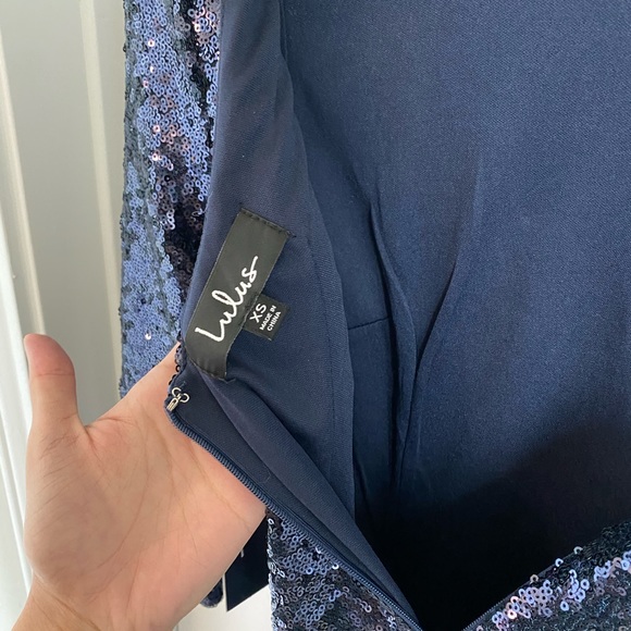 Lulu's Sequin Long Sleeve Bodycon Dress, Navy, XS - Picture 4 of 5